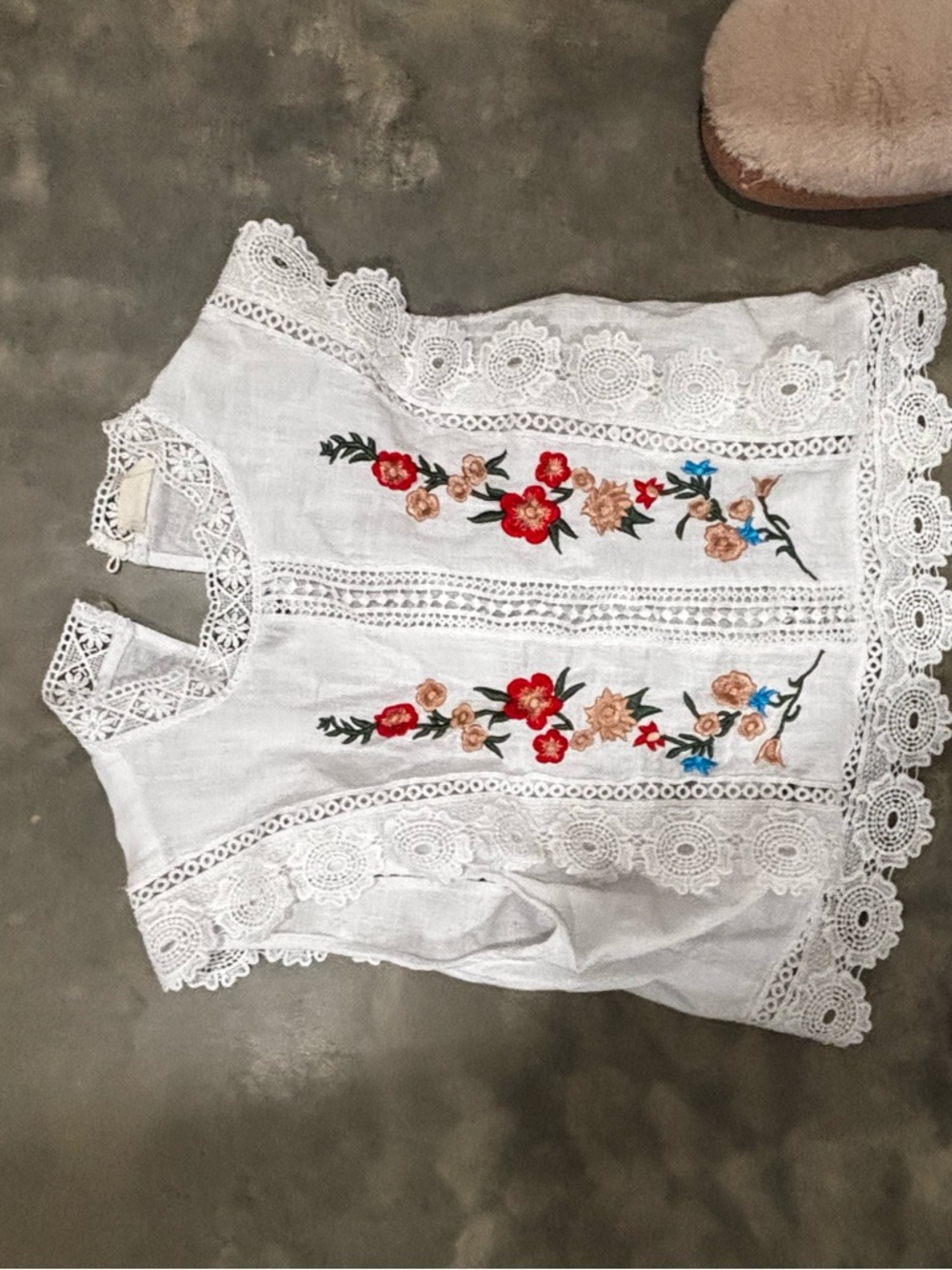 Altar'd State White Lace Camisole with Red & Peach Floral Embroidery